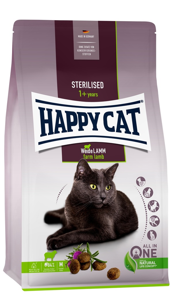 HAPPY CAT STERILISED FARM CORDERO 1,3 Kg.