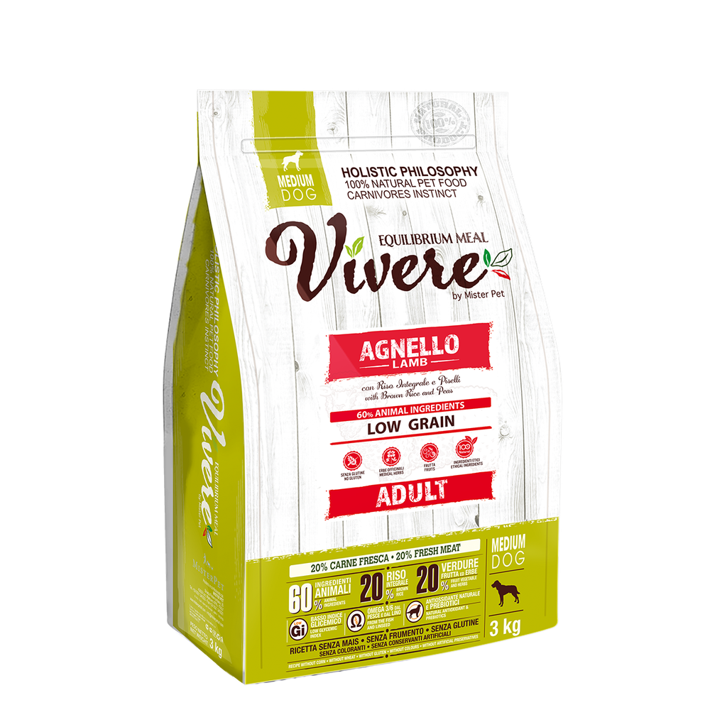 [8020997012376] VIVERE LOW GRAIN MEDIUM ADULT CORDERO 3 Kg.