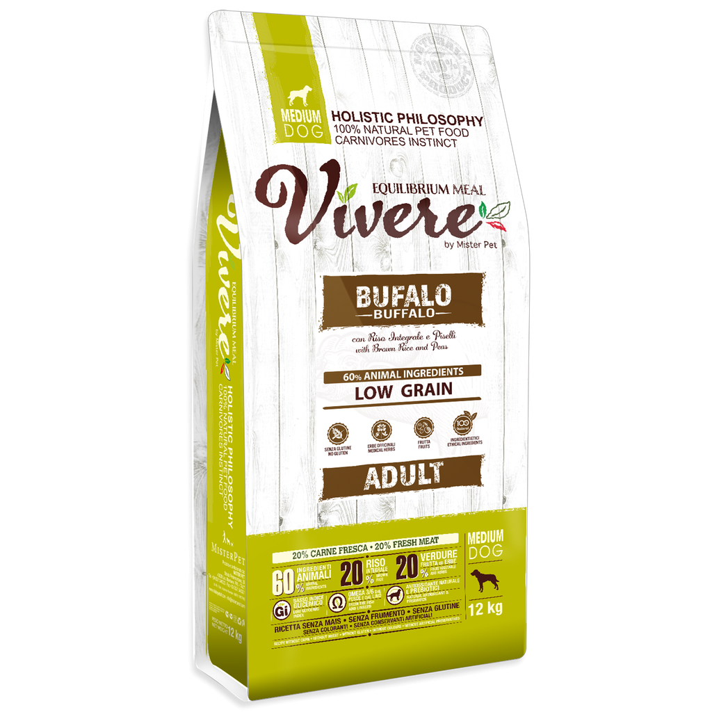VIVERE LOW GRAIN MEDIUM ADULT BUFALO 12 Kg.